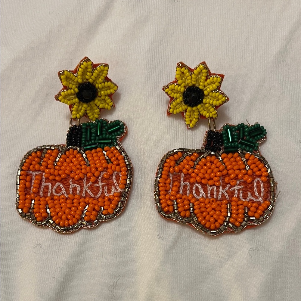 Beaded Pumpkin Earrings with Sunflower Accents